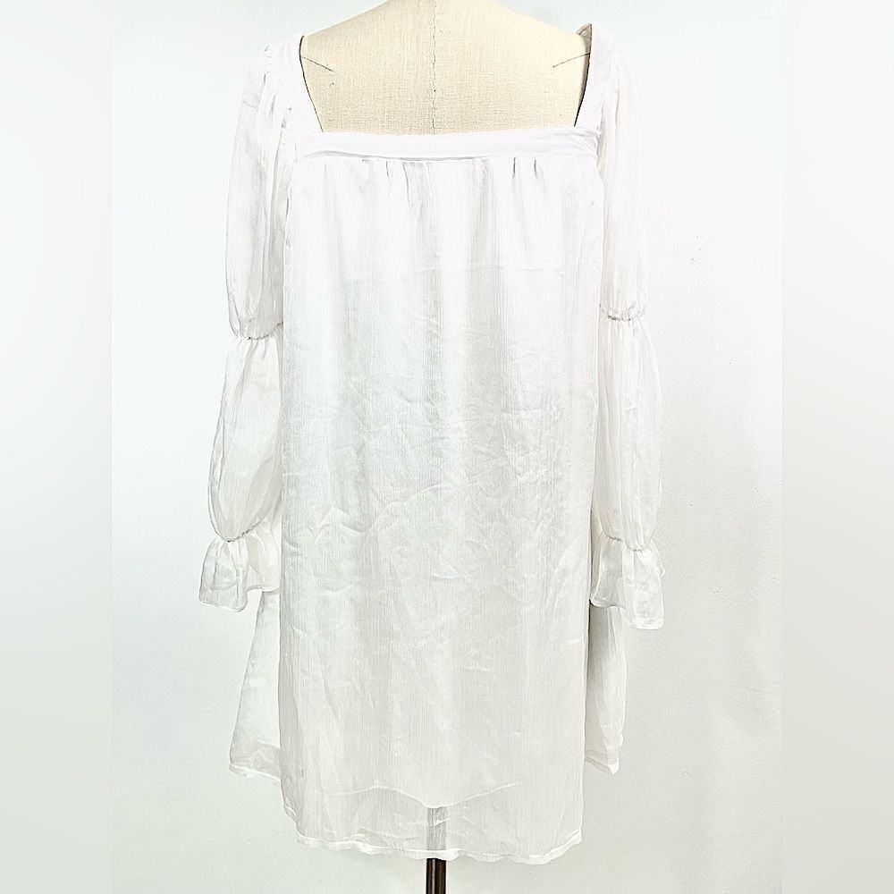 Long sleeve , off shoulder ,sheer Mini Dress S/M white. - Picture 2 of 6